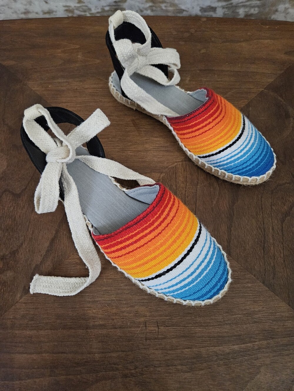 Women's Striped Espadrille Flats Shoes 7 Mexican Blanket Falsa Serape Lace Up - Picture 3 of 13